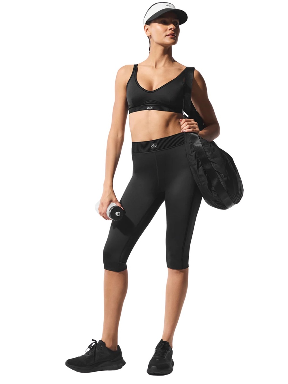 Alo Airlift Line Up Bra and Cropped Legging Set Women’s Small Black